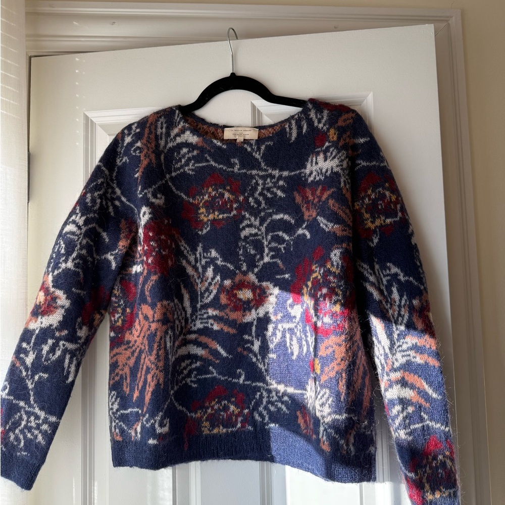 Sezane Floral Sweater - Navy and Red